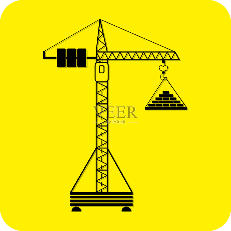 在黃色背景的塔吊起重機磚矢量圖素材下載 - Veer圖庫